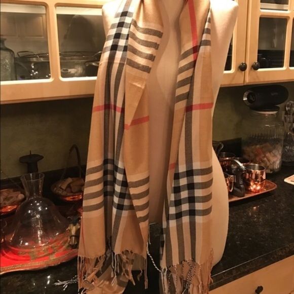 Tartan Plaid Blanket Scarf TAN - Picture 3 of 9